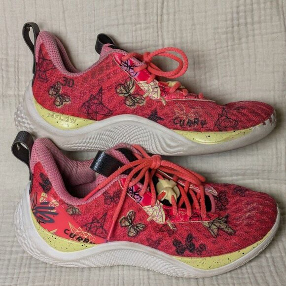 W9.5 / M8 - Under Armour Curry Flow 10 Unicorn & Butterfly Pink Black Shoes - Picture 5 of 10
